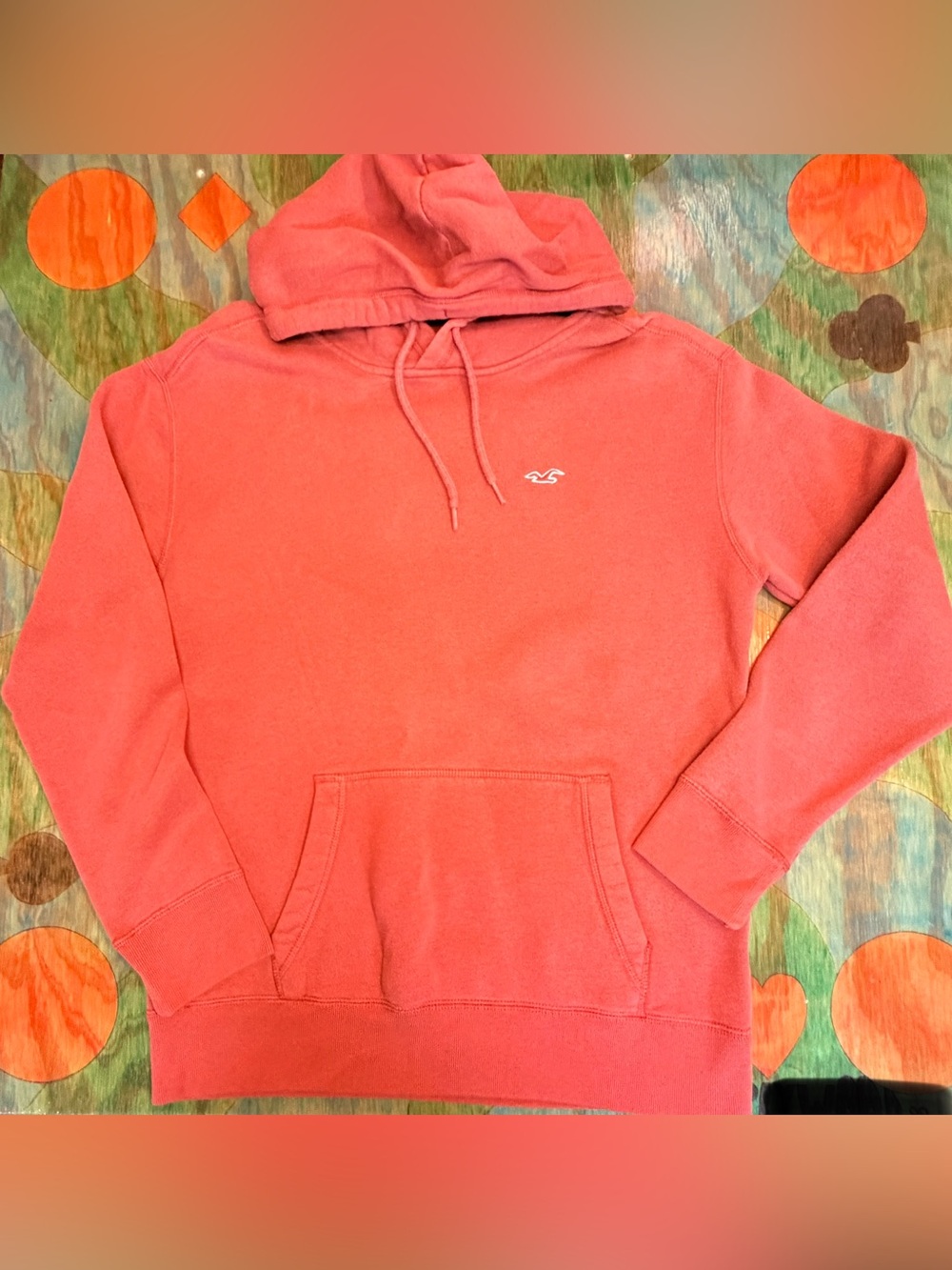 Hollister Hoodie Mens Med Salmon Fleece Pullover Kangaroo Pocket Logo Sweatshirt